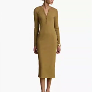 women's slim fit henley neck midi dress