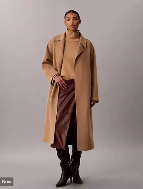 double faced wool blend wrap coat