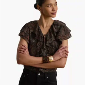 lauren ralph lauren — women's paisley ruffle trim georgette blouse