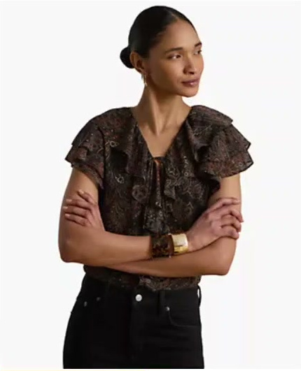 lauren ralph lauren — women's paisley ruffle trim georgette blouse lauren ralph lauren — women's paisley ruffle trim georgette blouse