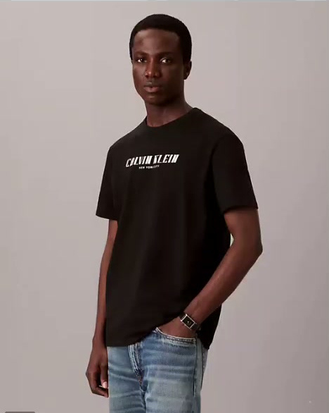 slanted calvin logo graphic tee