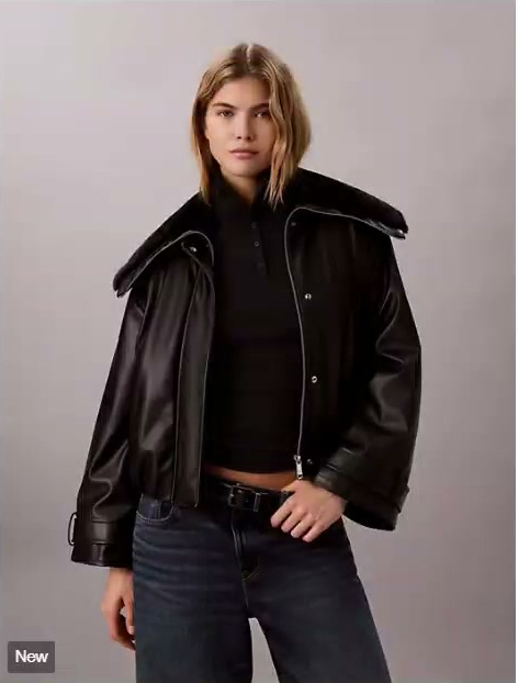faux leather padded bomber jacket