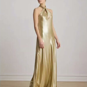 metallic chiffon halter gown