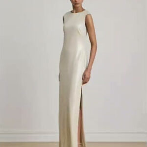 metallic jersey boatneck gown