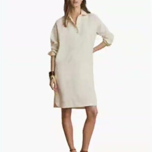 women's linen spread collar long sleeve shirt dress