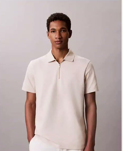 herringbone zip polo shirt
