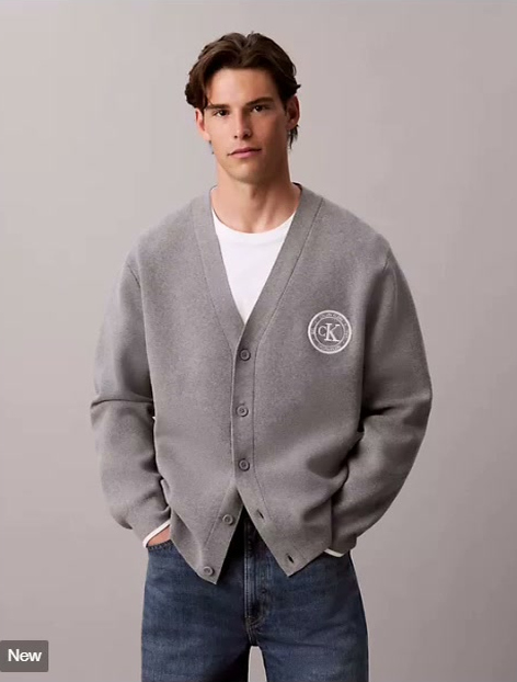 varsity logo cardigan sweater