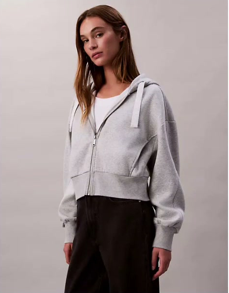 logo tape fleece zip relaxed hoodie