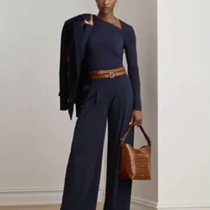 lauren ralph lauren — women's pleated stretch jersey wide leg pants