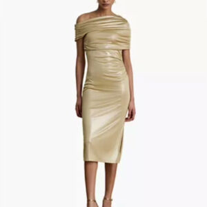 women's metallic off the shoulder cocktail dress