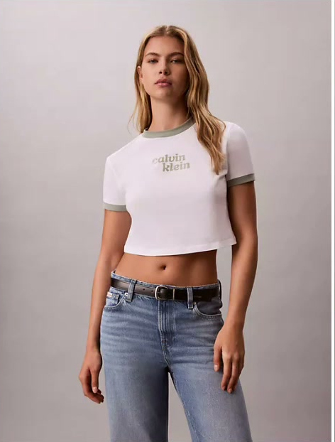 logo graphic cropped ringer t shirt
