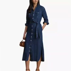 women's collared belted denim midi shirt dress