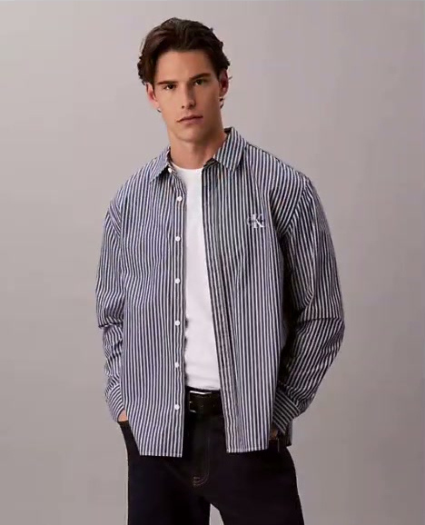 yarn dyed stripe washed poplin relaxed shirt