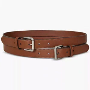 double buckle stacked wide leather belt