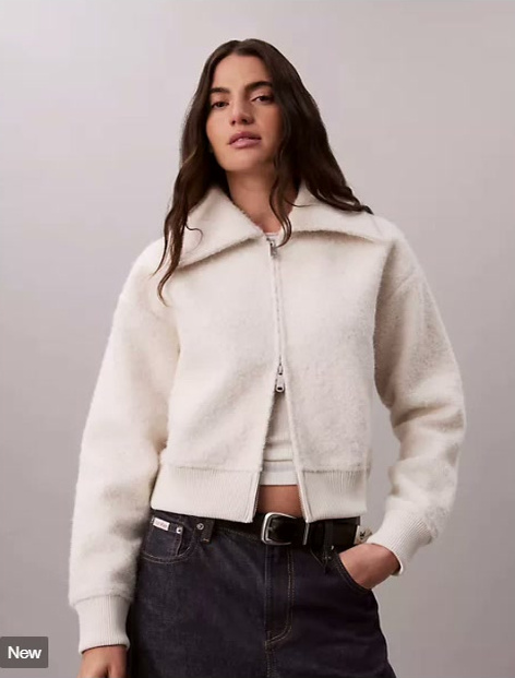 brushed boucle fleece zip jacket