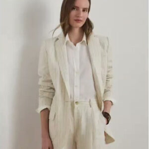 women's pinstripe notch lapel long sleeve blazer