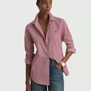 lauren ralph lauren — women's striped long sleeve button down shirt