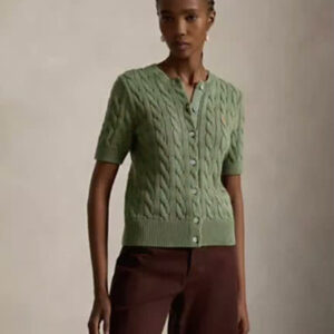 polo ralph lauren — women's cable knit cotton short sleeve cardigan