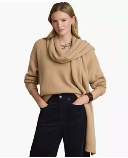 lauren ralph lauren — women's lofty mohair blend long detachable scarf v neck sweater lauren ralph lauren — women's lofty mohair blend long detachable scarf v neck sweater