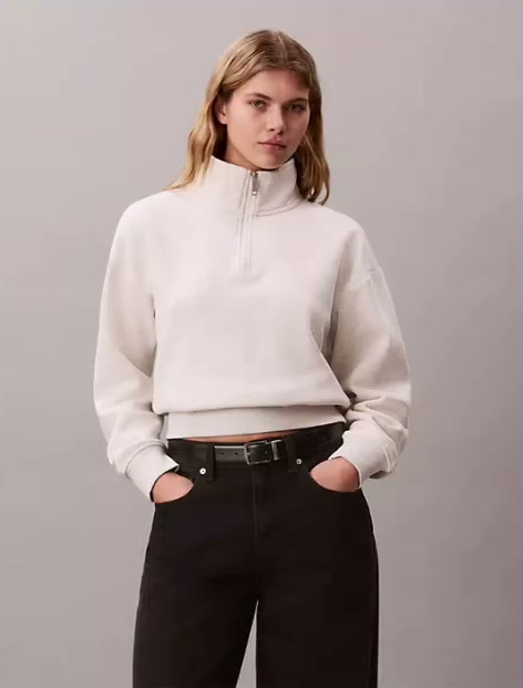 monogram fleece 1/4 zip sweatshirt