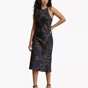 women's belting print sleeveless crewneck dress