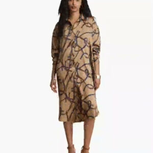 women's belting print collared midi dress