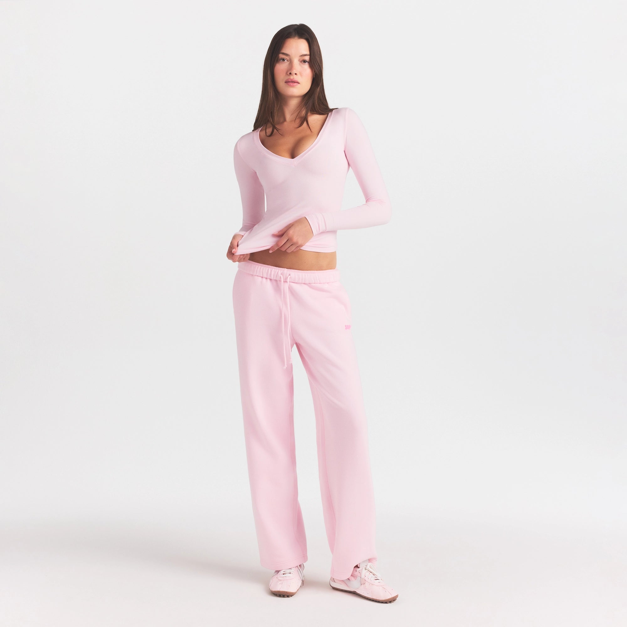 cotton fleece straight leg pant with embossed logo cotton fleece straight leg pant with embossed logo