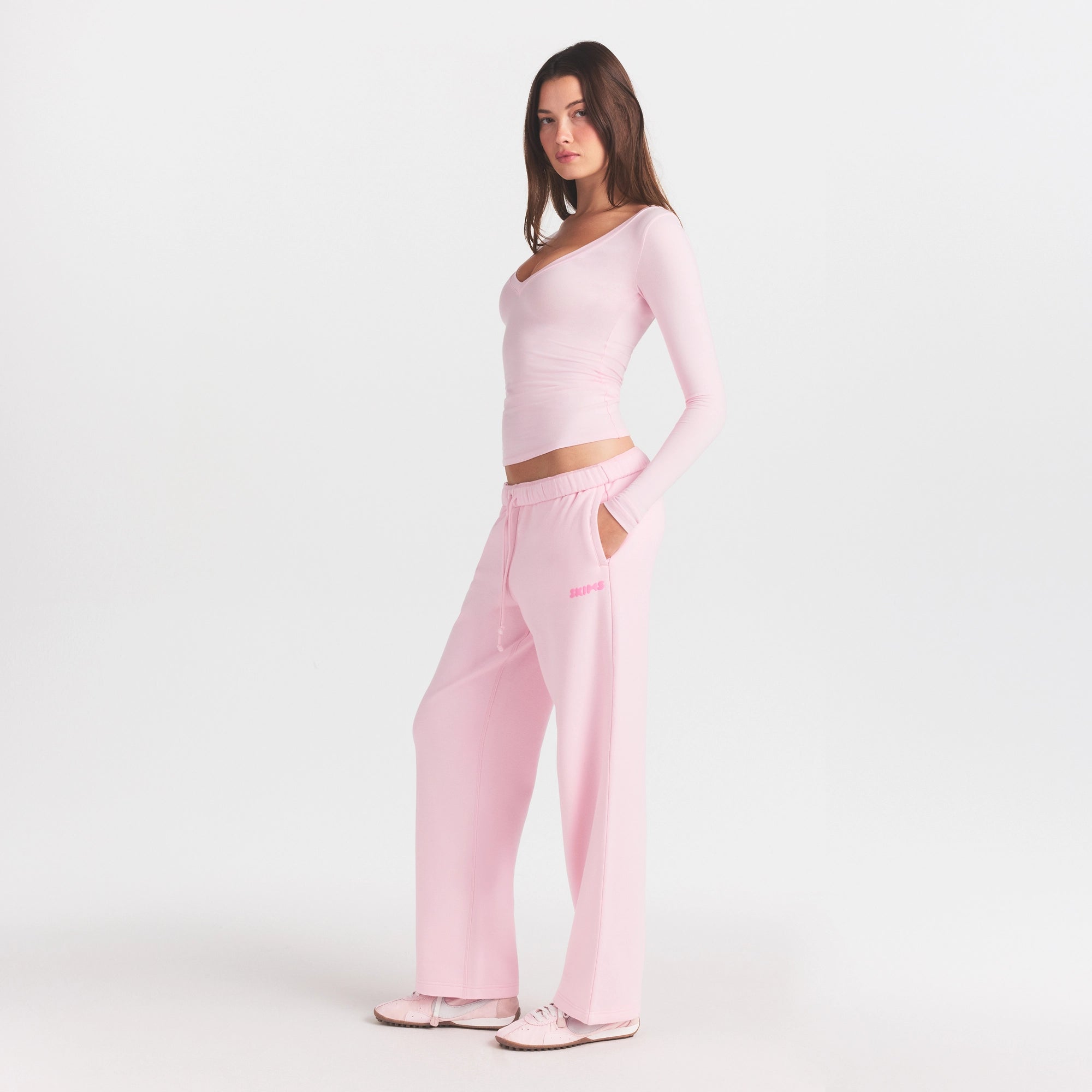 cotton fleece straight leg pant with embossed logo cotton fleece straight leg pant with embossed logo