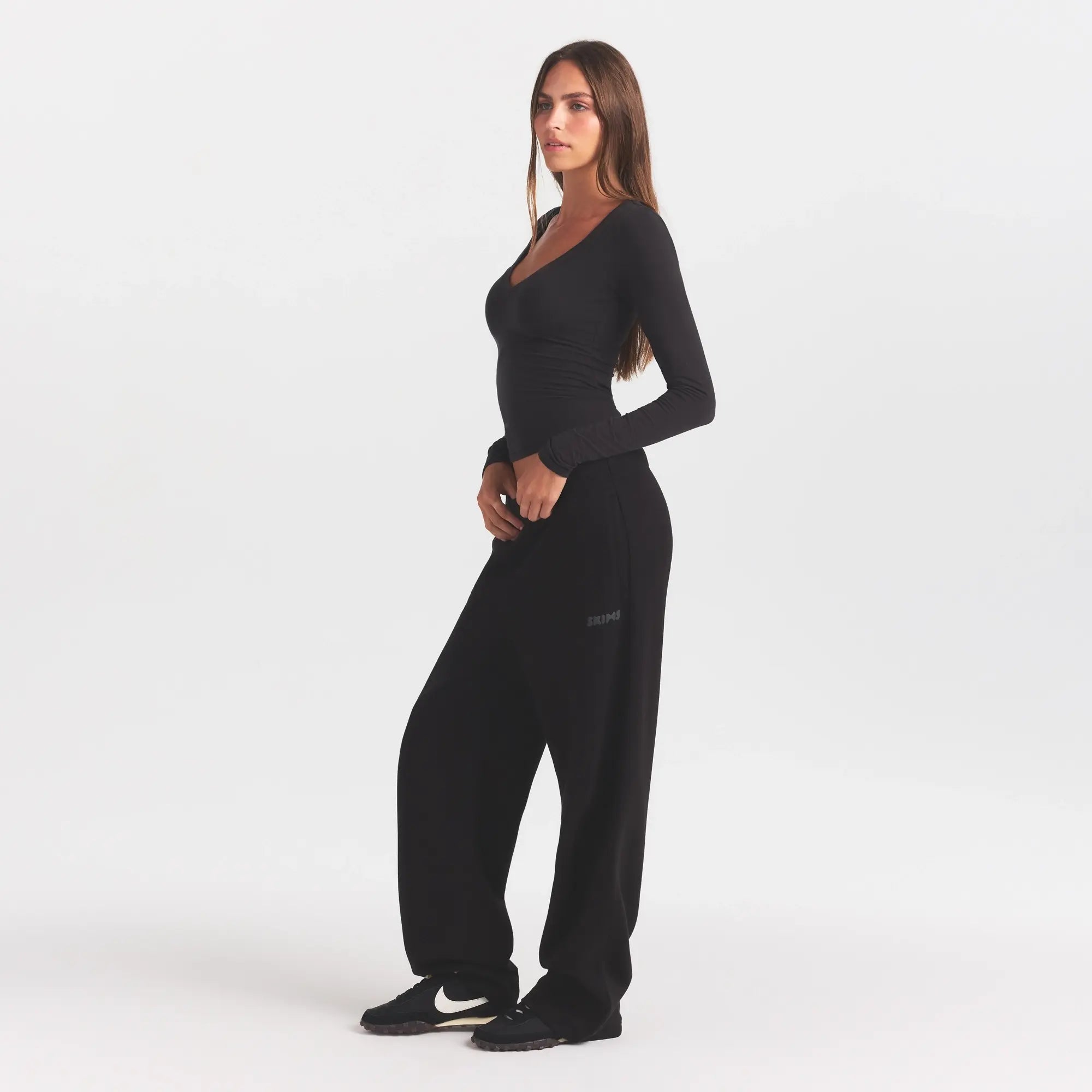 cotton fleece straight leg pant with embossed logo cotton fleece straight leg pant with embossed logo