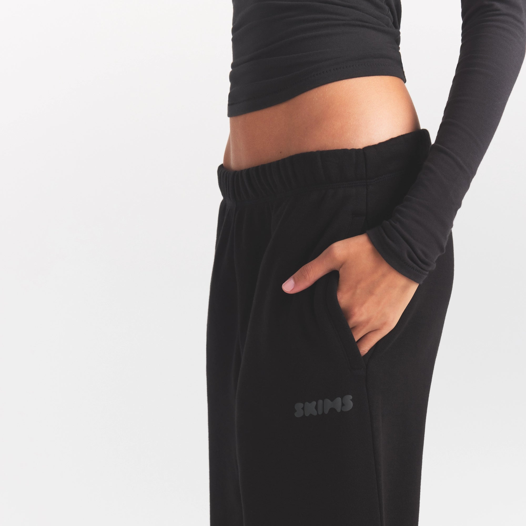 cotton fleece straight leg pant with embossed logo cotton fleece straight leg pant with embossed logo