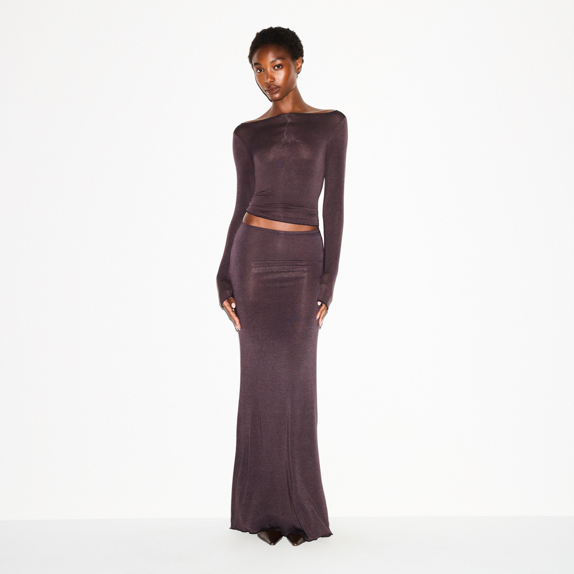 sheer modal long sleeve boatneck top sheer modal long sleeve boatneck top