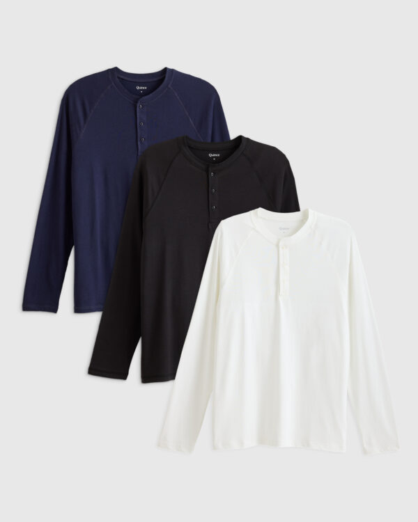men's cotton modal long sleeve henley tee 3 pack bundle