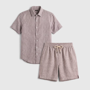 100% european linen beach shorts set