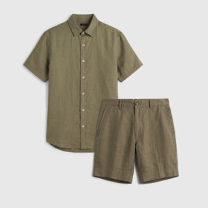 100% european linen trouser shorts set