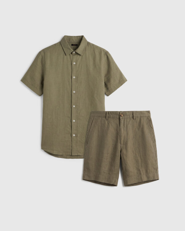 100% european linen trouser shorts set