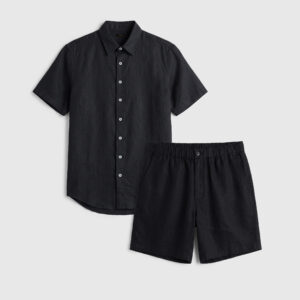 100% european linen shorts set