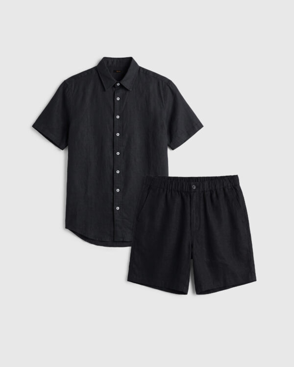 100% european linen shorts set