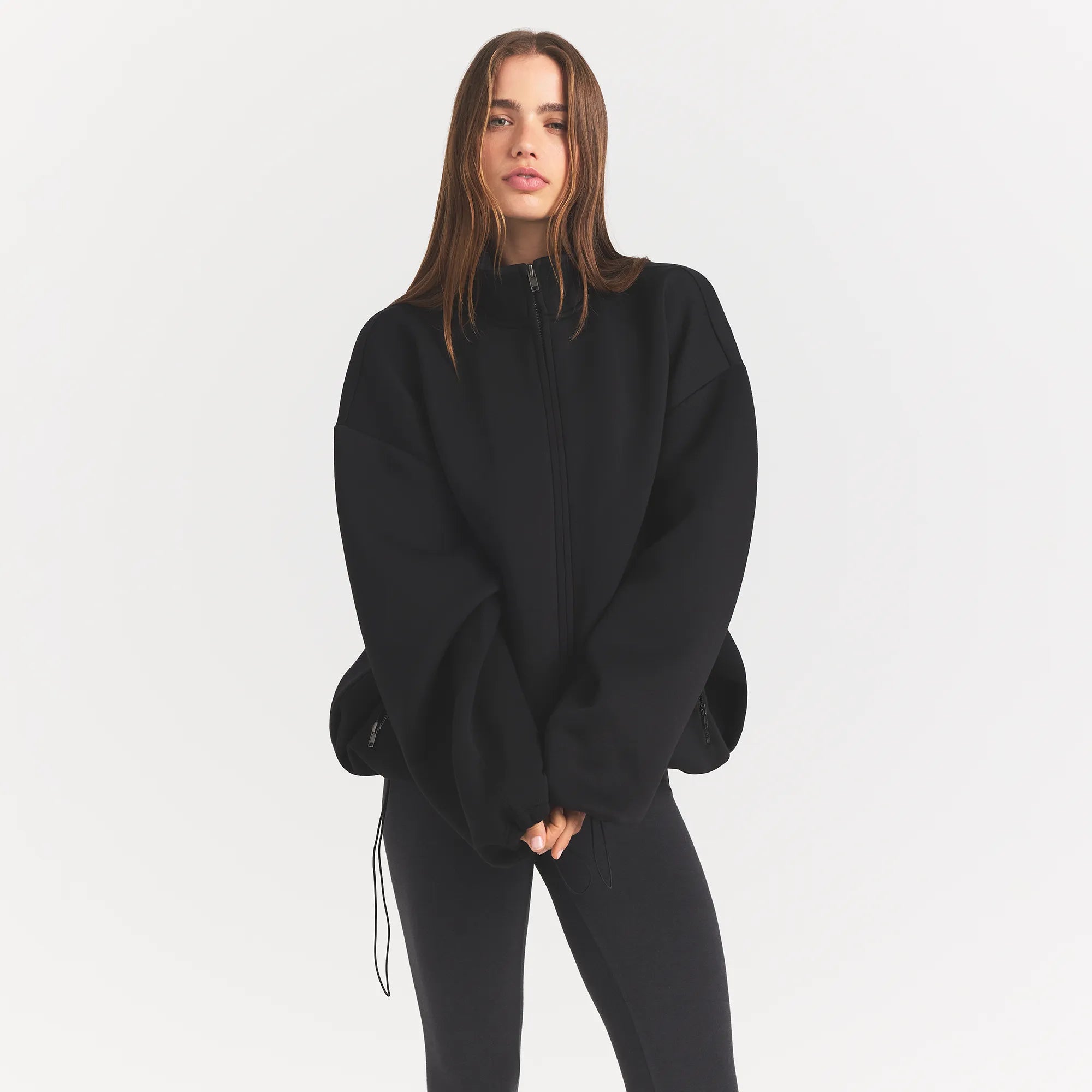 neoprene outerwear oversized mock neck jacket neoprene outerwear oversized mock neck jacket