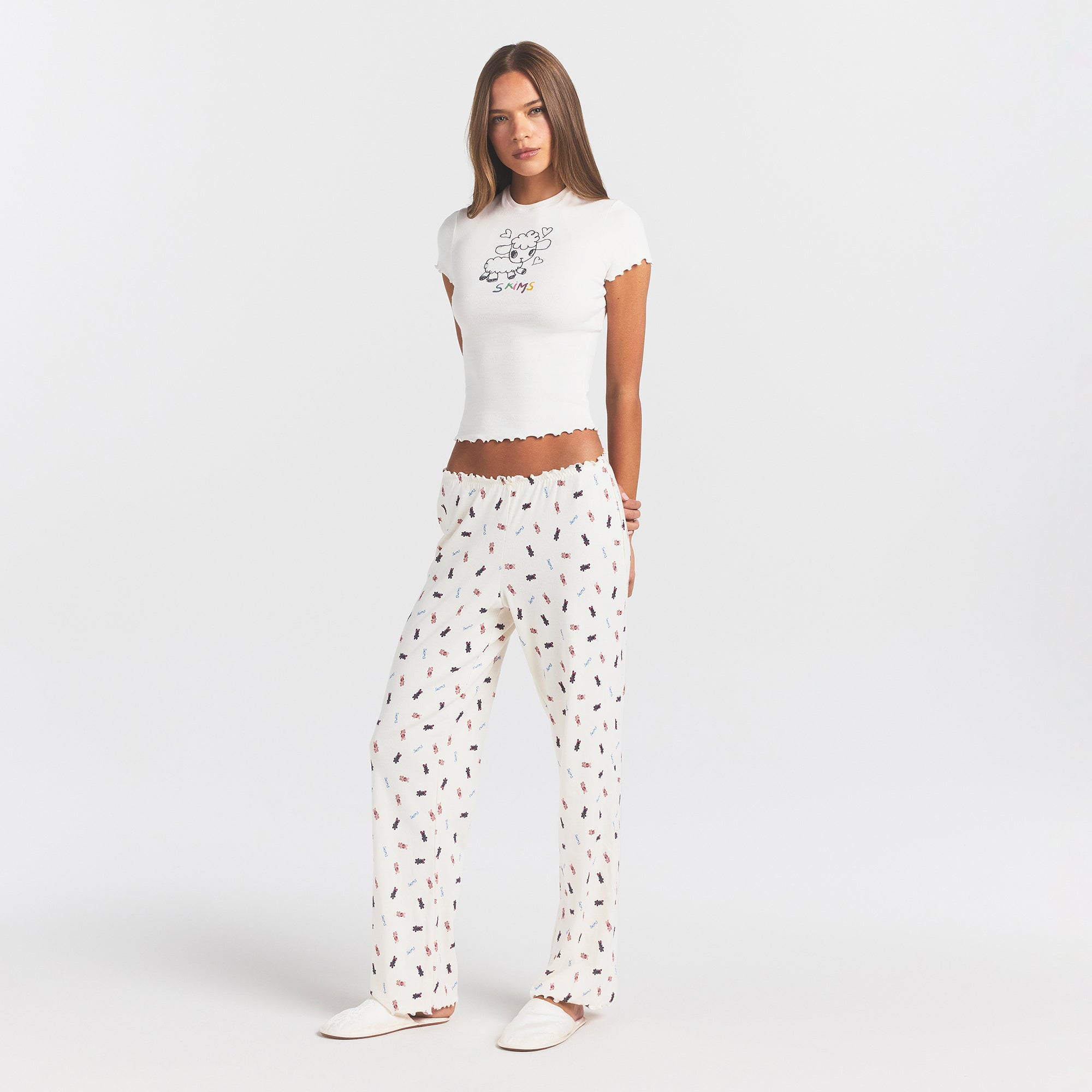 logo pointelle straight leg pant logo pointelle straight leg pant