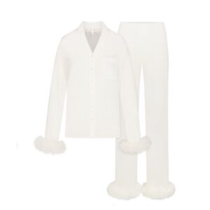 bridal sleep feather trim long set