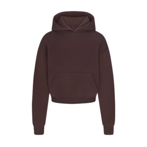 cotton fleece cropped hoodie with embossed logo