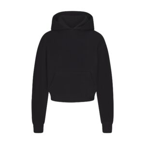 cotton fleece cropped hoodie with embossed logo
