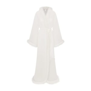 bridal sleep feather trim long robe
