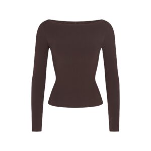 cotton jersey long sleeve boatneck top