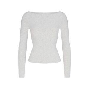 cotton jersey long sleeve boatneck top