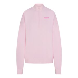 cotton fleece mock neck quarter zip with embossed logo