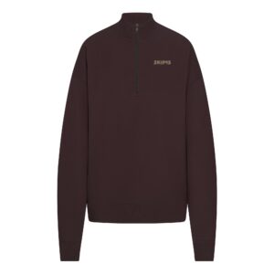 cotton fleece mock neck quarter zip with embossed logo