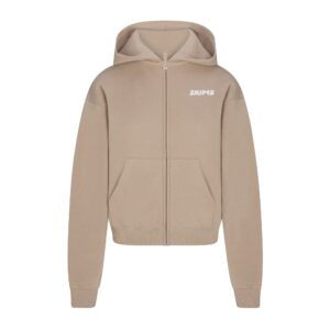 cotton fleece zip up hoodie with embossed logo
