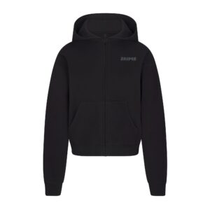 cotton fleece zip up hoodie with embossed logo
