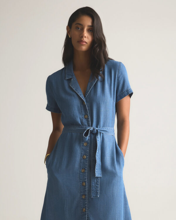 chambray tencel button front dress